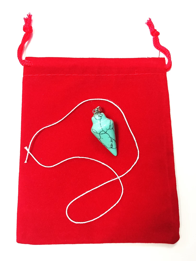 Pendulum for biolocation made of stone. Turquoise (string + pouch) No. 3
