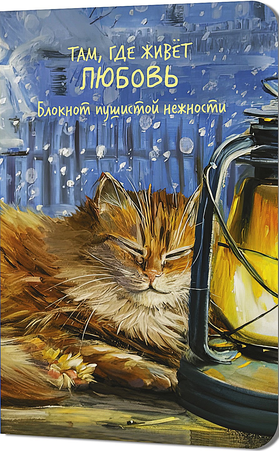 Pūkainās maiguma piezīmju grāmatiņa. Tur, kur dzīvo mīlestība (kaķis uz palodzes ar lampu)
