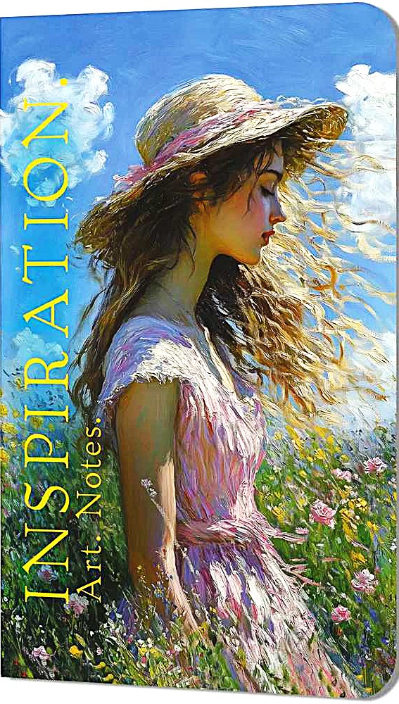 Bloknot Inspiration. Māksla. Piezīmes. Monē (meitene rozā kleitā un cepurē)