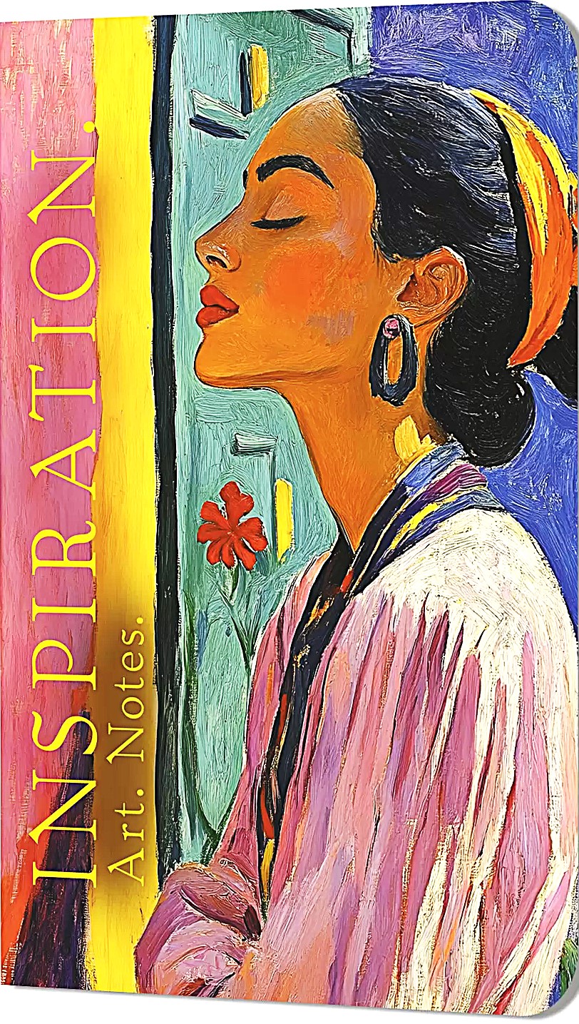 Bloknot Inspiration. Art. Notes. Matiss (brunete rozā blūzē uz daudzkrāsaina fona)