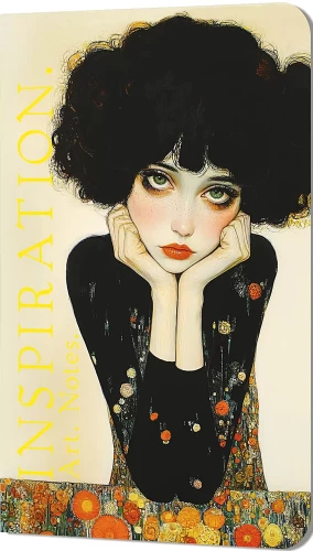 Notebook Inspiration. Art. Notes. Klimt (curly brunette in a black dress)