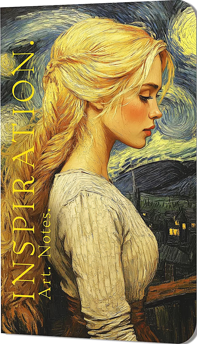 Bloknot Inspiration. Māksla. Piezīmes. Van Gogs (meitene ar pīti fonā debesīm)