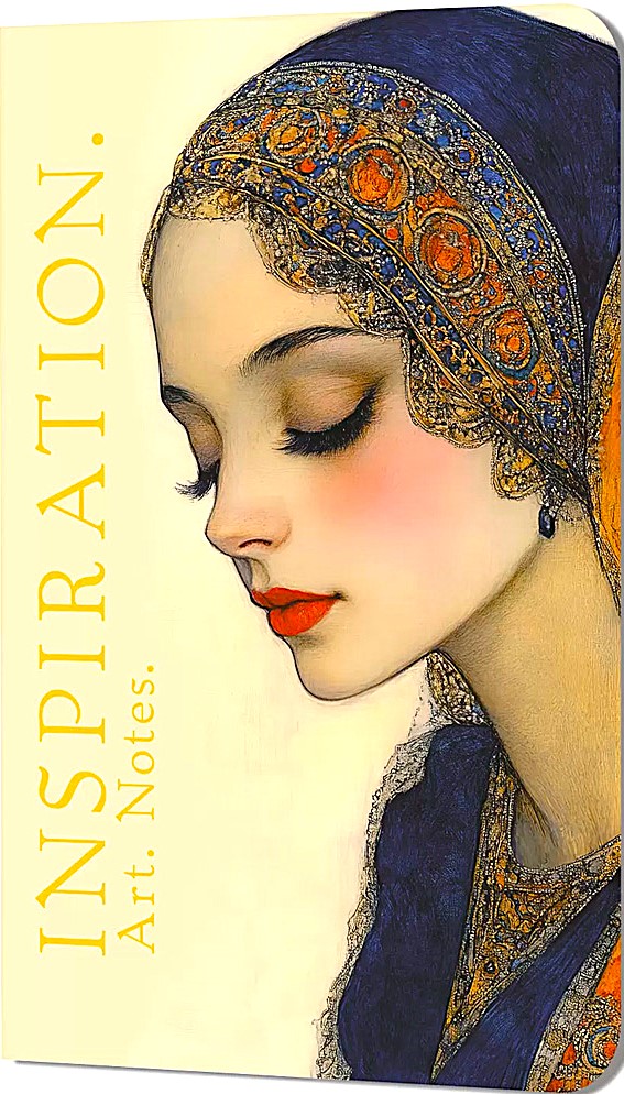Bloknotu Inspiration. Māksla. Piezīmes. Baksts (meitene zilā šallē)