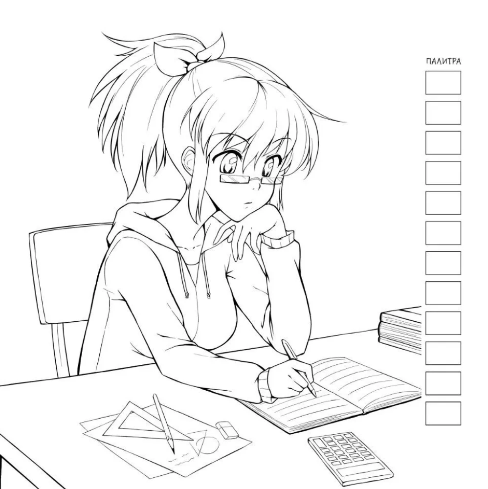 Anime! Раскраска для работы маркерами. Девочка с письмом