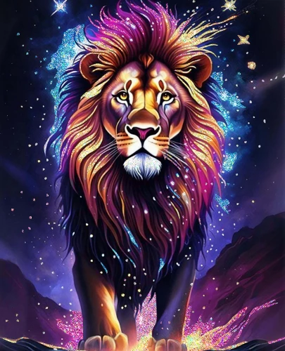 Painting by numbers black canvas with crystal diamonds - Cosmic Lion