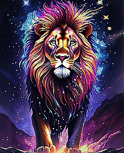 Painting by numbers black canvas with crystal diamonds - Cosmic Lion