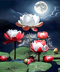 Painting by numbers with platinum foil - Lotus in the glow of the moon