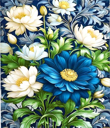 Numbered Painting with Platinum Leaf - Vintage Bouquet