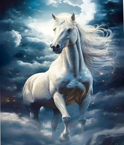 Numbered painting with platinum leaf - Noble white horse