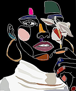 Numbered Painting on Black Canvas - Mysterious Flower Vendor