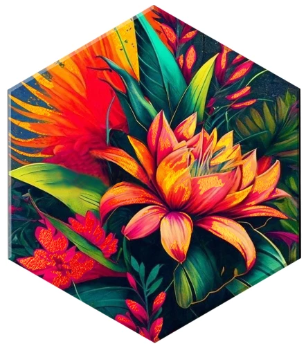 Numbered painting with gold leaf Hexagon - Tropical flowers