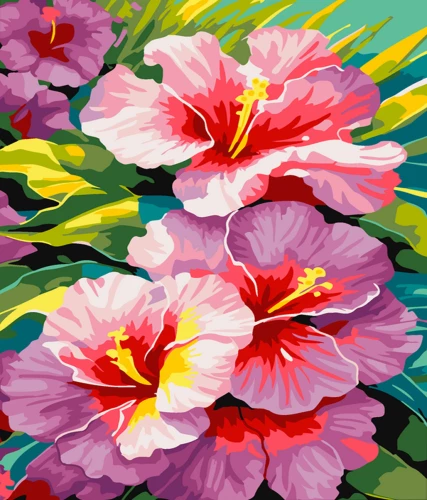 Numbered Painting with Gold Leaf - Korean Hibiscus