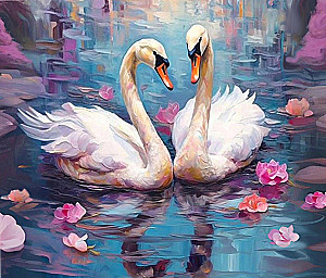 Paint by Numbers - Swans and Flowers on the Lake