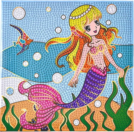 Diamantmosaik mit goldenem Prägedruck - Meerjungfrau (20x20 cm)