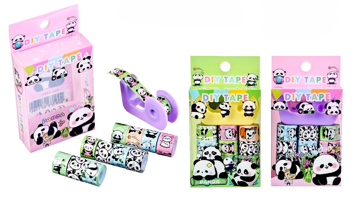 Set dekorativer Klebebänder - Panda, 12 Stück im Sortiment