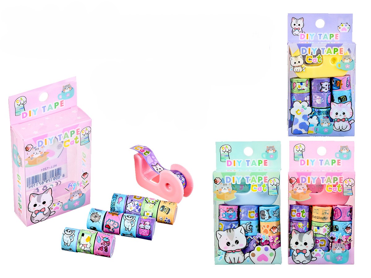 Set dekorativer Klebebänder - Katzen, 12 Stück, im Sortiment