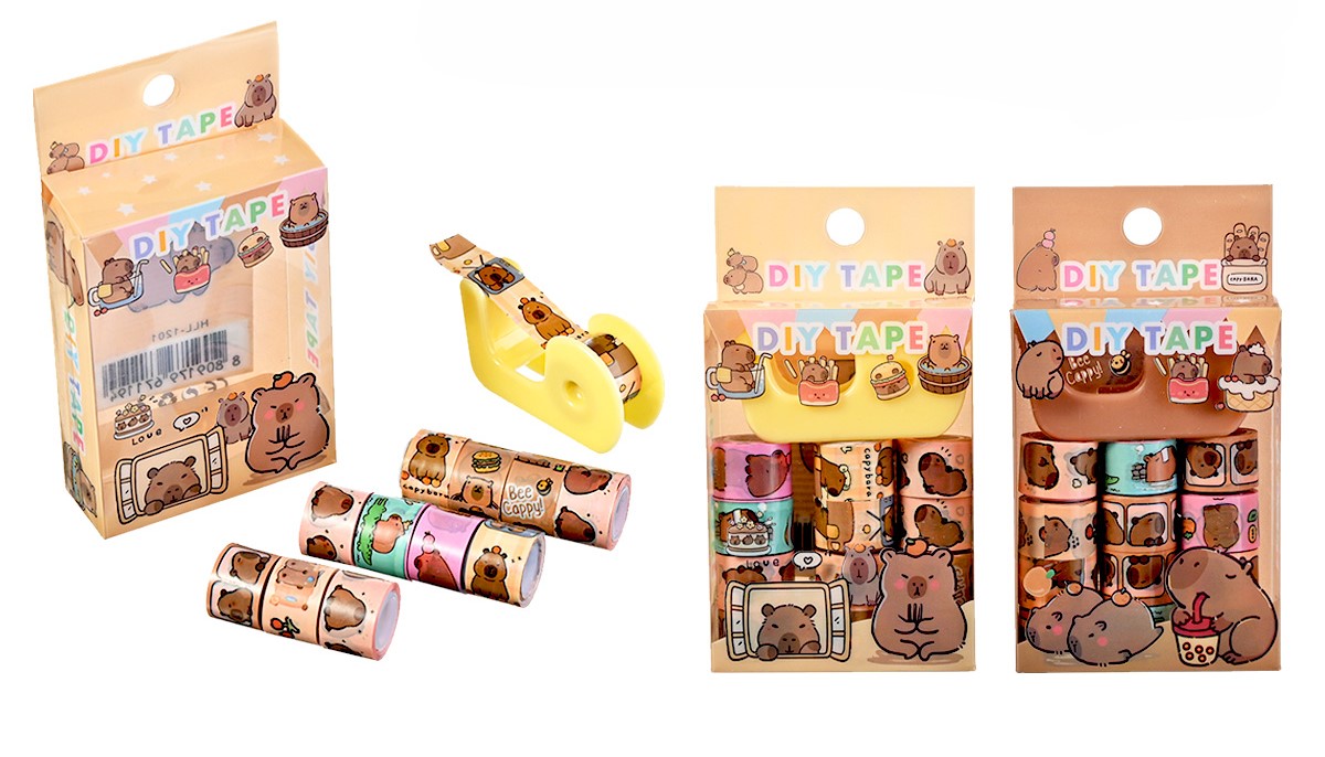 Decorative Adhesive Tape Set - Capybara, 12 pcs., assorted