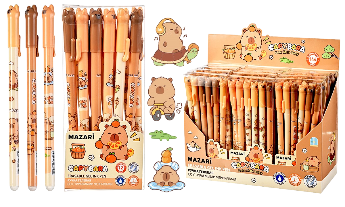 Ручка гелевая со стираемыми чернилами Капибара, синяя, в ассортименте