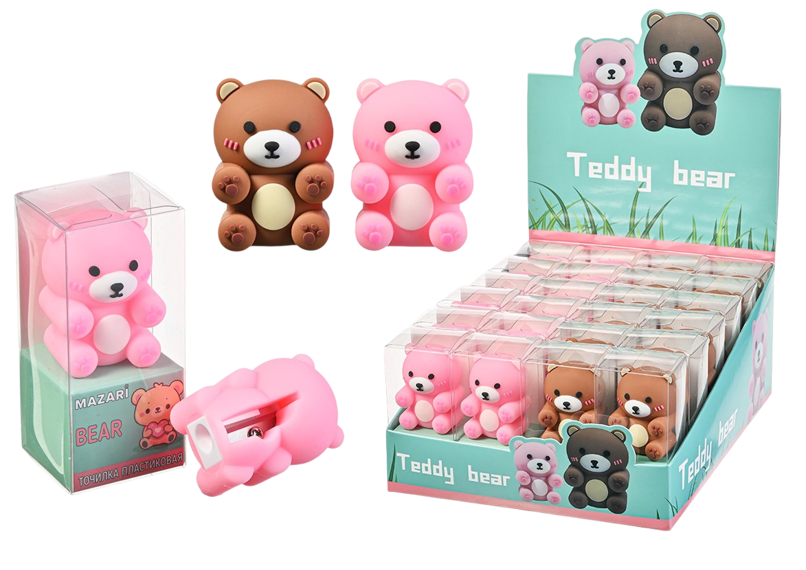 Plastic Sharpener Teddy Bear, 1 hole for sharpening, assortment