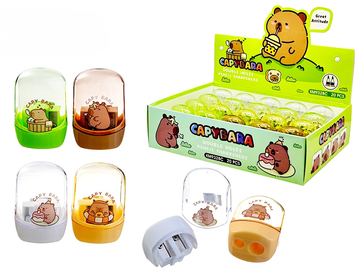 Capybara Plastic Sharpener, 2 Holes for Sharpening, Assorted