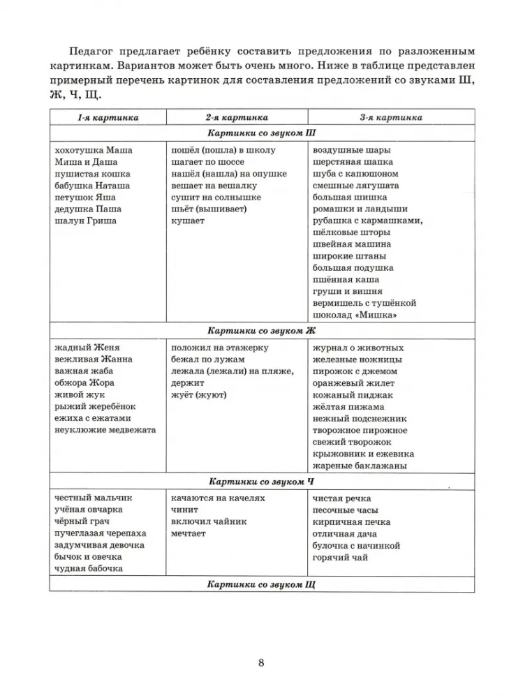 Zbieramy zdania. Dźwięki Sz, Ż, Cz, Ś. Obrazki do automatyzacji dźwięków