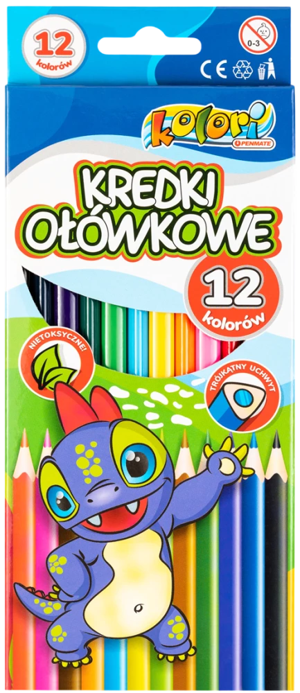 Trójkątne kredki - Dino (12 kolorów)