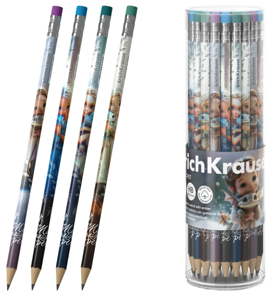 Ołówek grafitowy z gumką - Magic Pet, HB
