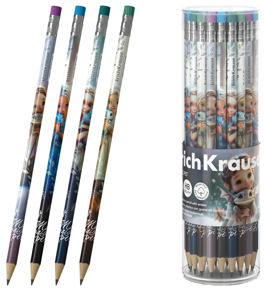 Melngrafīta zīmulis ar dzēšgumiju - Magic Pet, HB