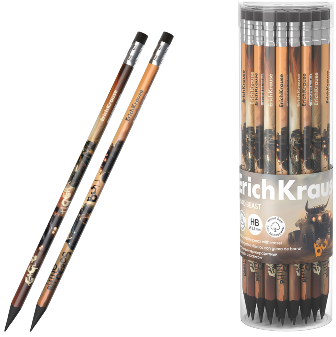 Melngrafīta zīmulis ar dzēšgumiju - Road Beast, HB