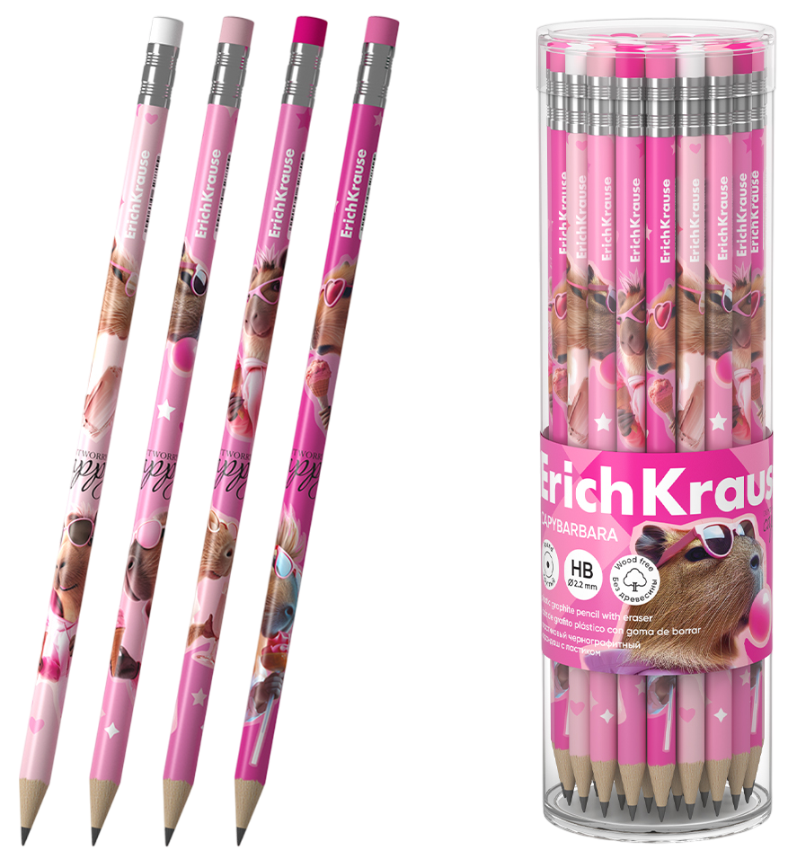 Zīmulis ar dzēšgumiju - CapyBarbara, HB (asorti)