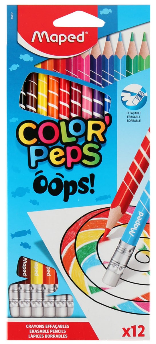 Krāsainie zīmuļi ar dzēšgumiju MAPED Color`Peps Oops 12 krāsas