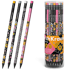 Black graphite plastic pencil ErichKrause Positive Vibe, round, with eraser, HB, assorted