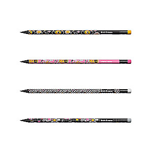 Black graphite plastic pencil ErichKrause Positive Vibe, round, with eraser, HB, assorted