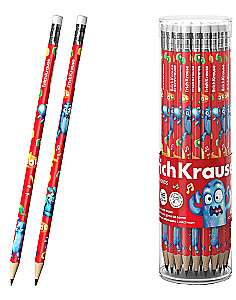 Black graphite pencil ErichKrause Jolly Friends, triangular, with eraser, HB. assorted