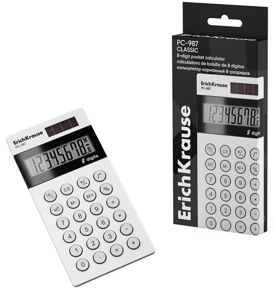 ErichKrause PC-987 Classic Pocket Calculator 8 Digits, White
