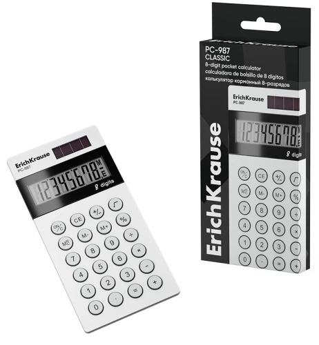 ErichKrause PC-987 Classic Pocket Calculator 8 Digits, White