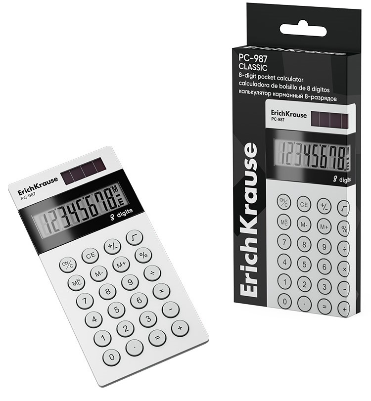 Kišeninis kalkuliatorius 8-skaitmenų ErichKrause PC-987 Classic, baltas