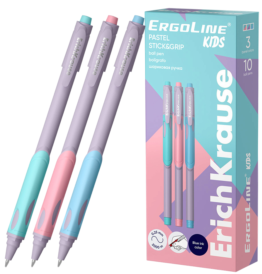 Шариковая ручка - Kids Stick&Grip Pastel, 0.5мм (синяя)