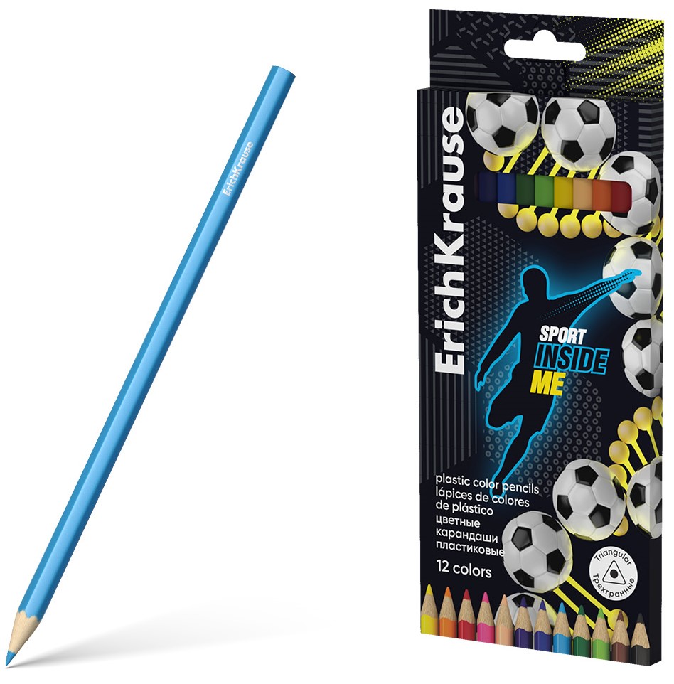 ErichKrause Sport DNA Plastic Colored Pencils Triangular, 12 Colors