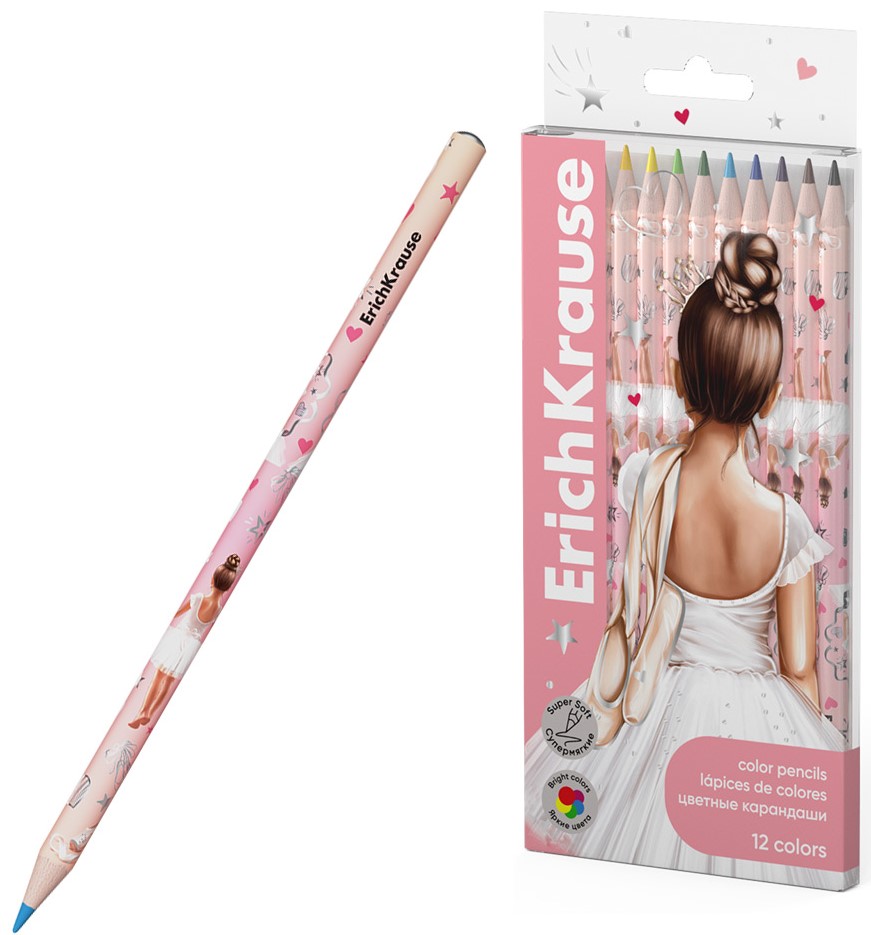 Colored wooden pencils ErichKrause Pointes round, lead 3 mm, 12 colors