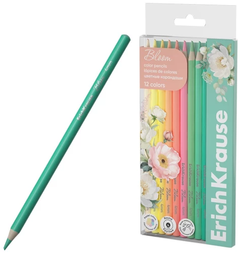 Colored Wooden Pencils ErichKrause Pastel Bloom Round, Lead 4 mm, 12 Colors