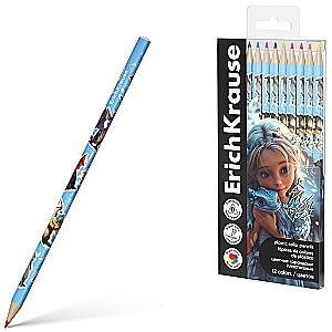 ErichKrause Magic Pet Plastic Colored Pencils Triangular, Lead 3 mm, 12 Colors