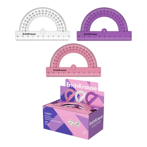 Plastic protractor ErichKrause Candy, 180°/10cm, assorted