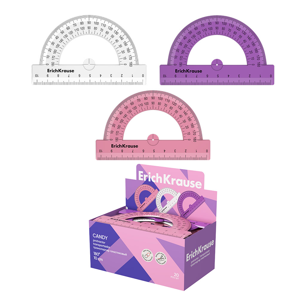 Plastiklineal ErichKrause Candy, 180°/10cm, Assorted