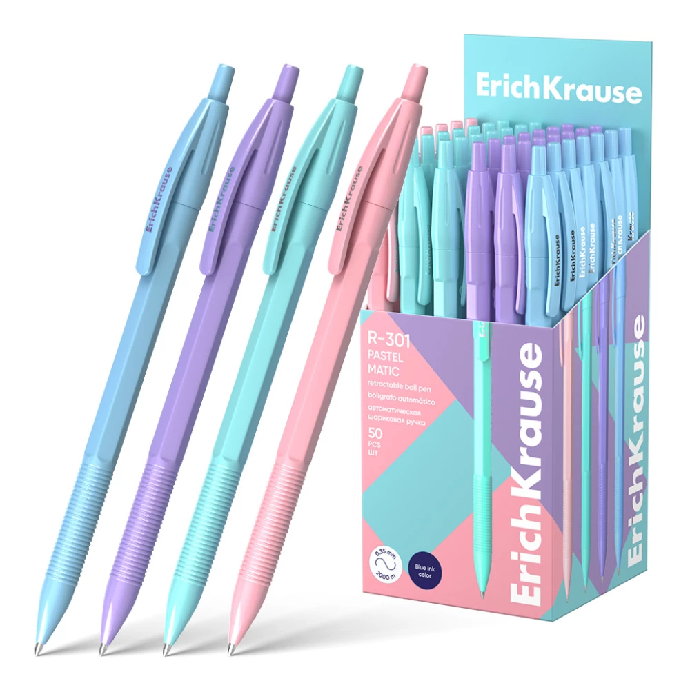 ErichKrause R-301 Matic Pastel 0.7 Automatic Ballpoint Pen, ink color blue, assorted