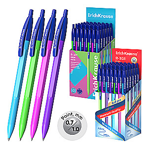 Automatic Ballpoint Pen ErichKrause R-301 Matic Neon 1.0, ink color blue, assorted