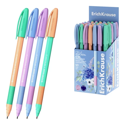 ErichKrause U-109 Stick&Grip Ballpoint Pen Pastel Bloom 1.0, Ultra Glide Technology, ink color blue, assorted