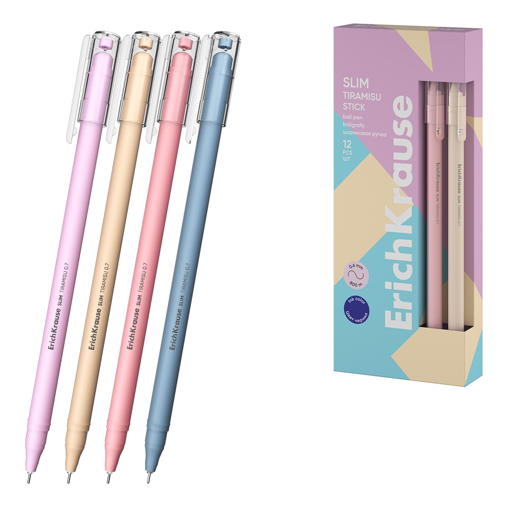 Ручка шариковая ErichKrause Slim Stick Tiramisu 0.7, цвет чернил синий, в ассортименте