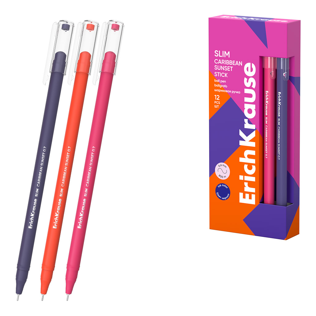Ручка шариковая ErichKrause Slim Stick Caribbean Sunset 0.7, цвет чернил синий, в ассортименте