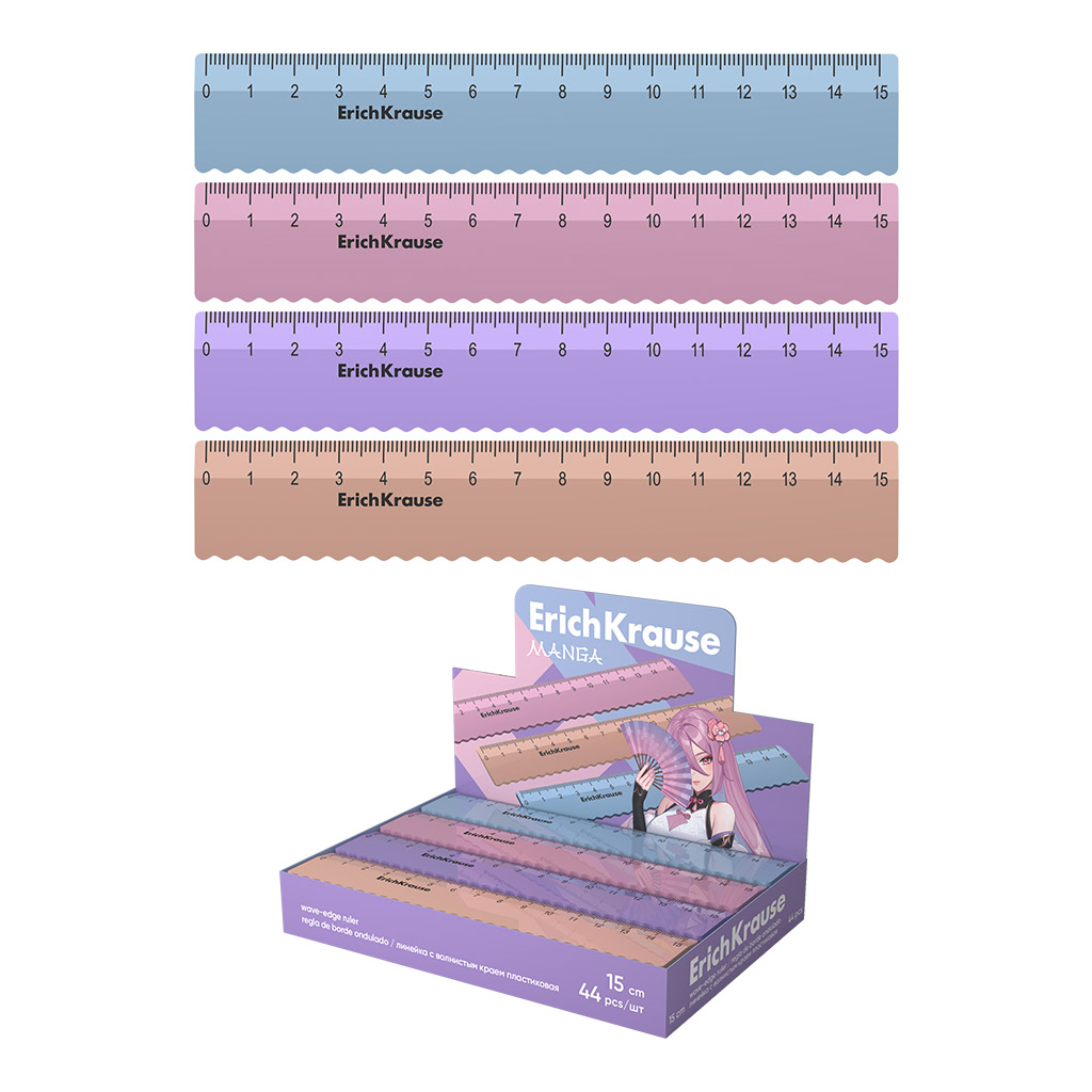 Vooluline plastmassist joonlaud ErichKrause Manga, 15cm, assortii